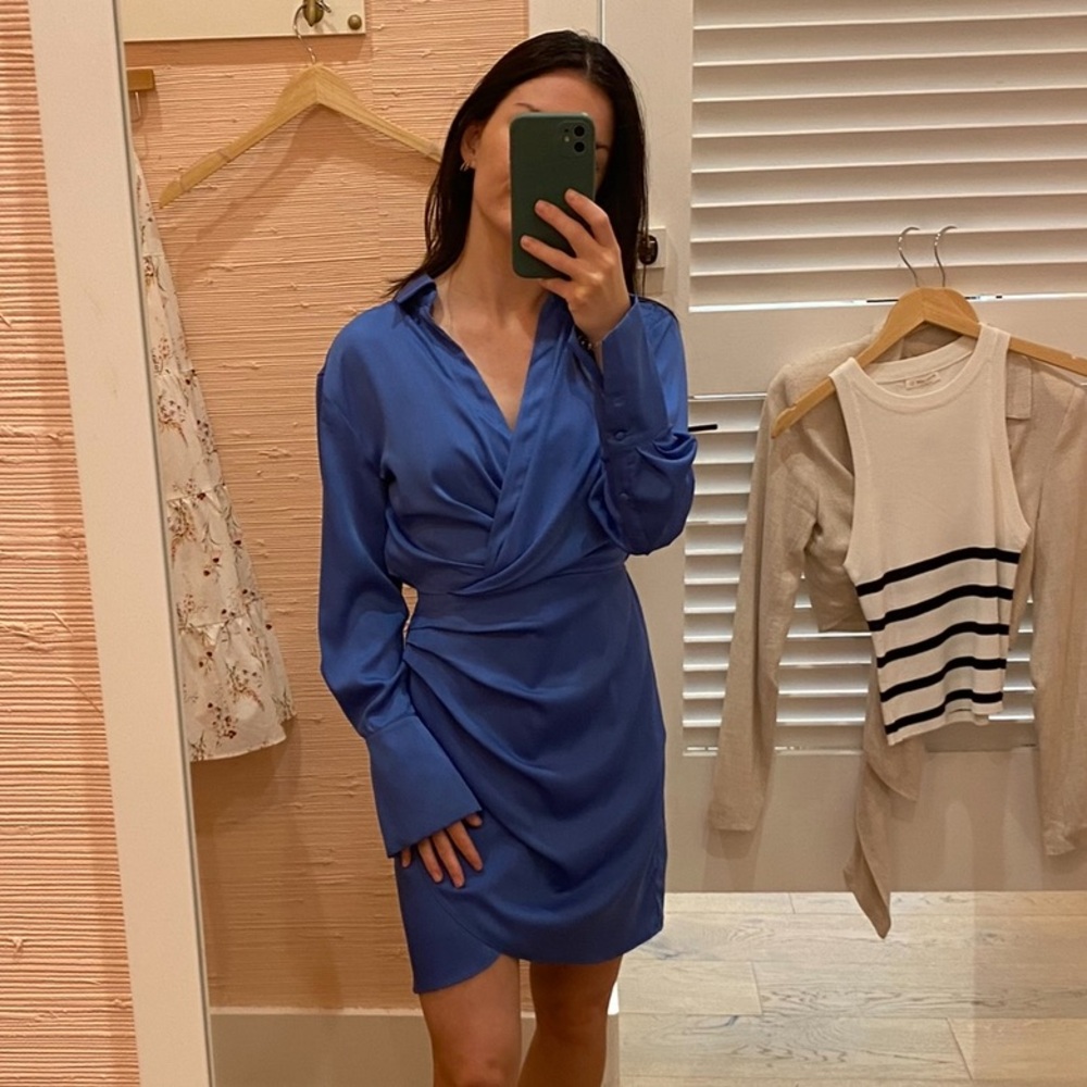 Lucy Paris Satin Blue Wrap Dress